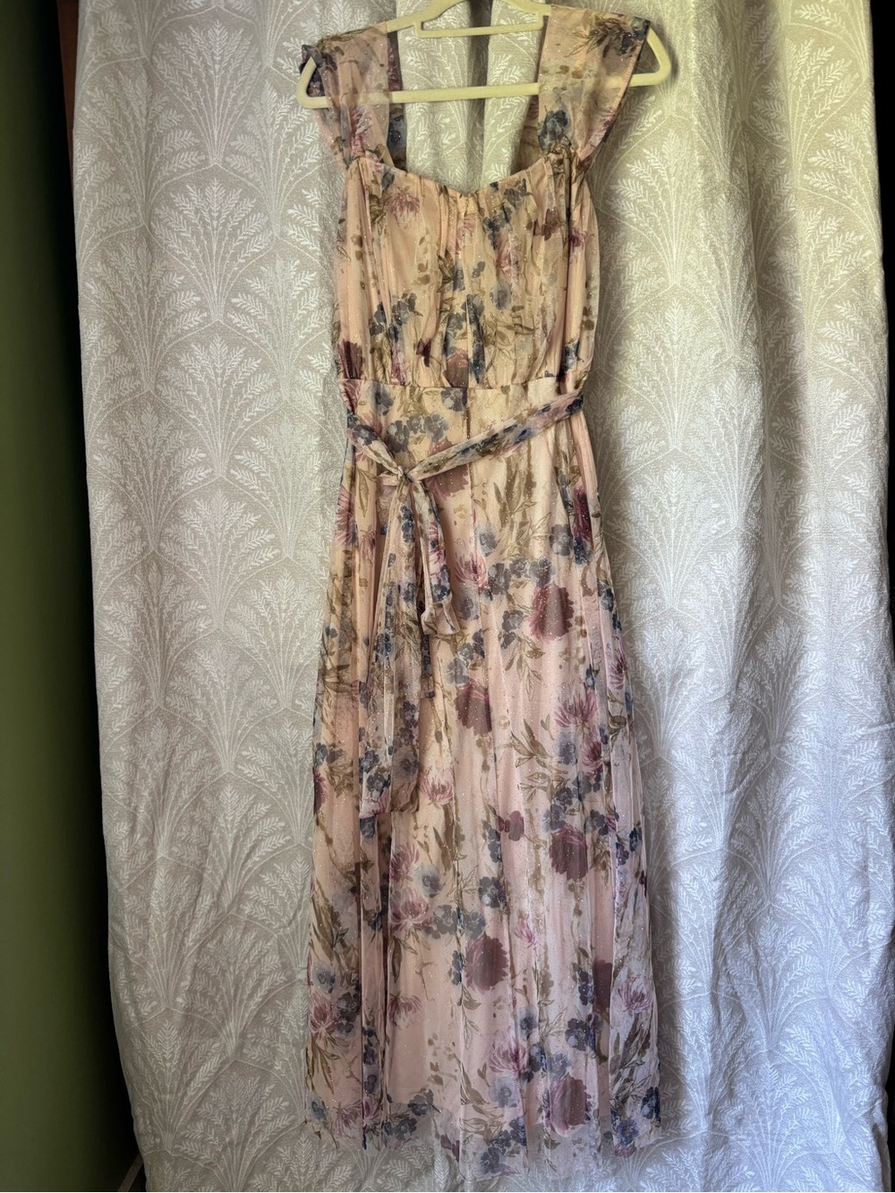 Candalite Floral Pink Chiffon Sparkle Maxi Dress PL